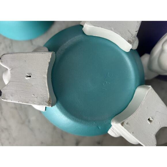 (2) 1960s Ceramic Easter Egg Candy Jar Hand Painted Bunnies Rabbits Purple Teal - Picture 14 of 16